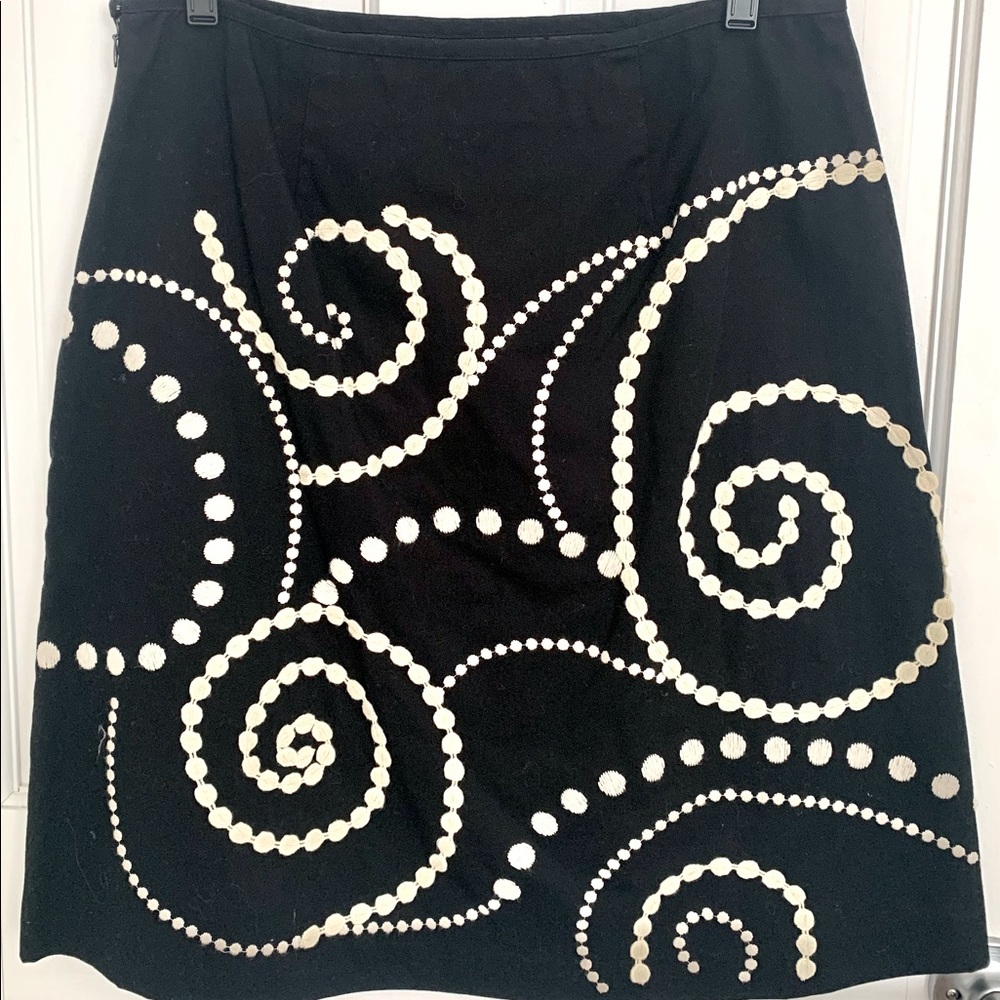 NWOT Boden Black/Ivory Embroidered A-line Skirt, 8